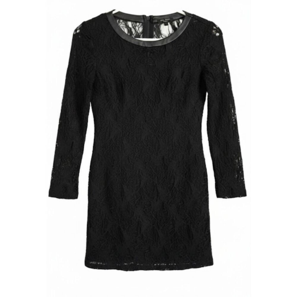 Rag & bone women size 4 black lace dress evening leather trim romantic cocktail